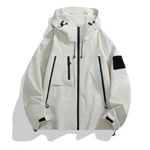 Men's Technical Outdoor Jacket with Adjustable Hood Design and Multifunctional Pockets Chic Und Stil