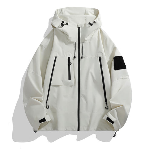 Technical outer jacket for men with adjustable hood design and multifunctional pockets Amarae