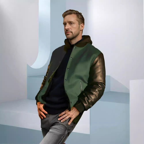 Men's leisure bomber jacket with contrast sleeves and practical pockets Amarae