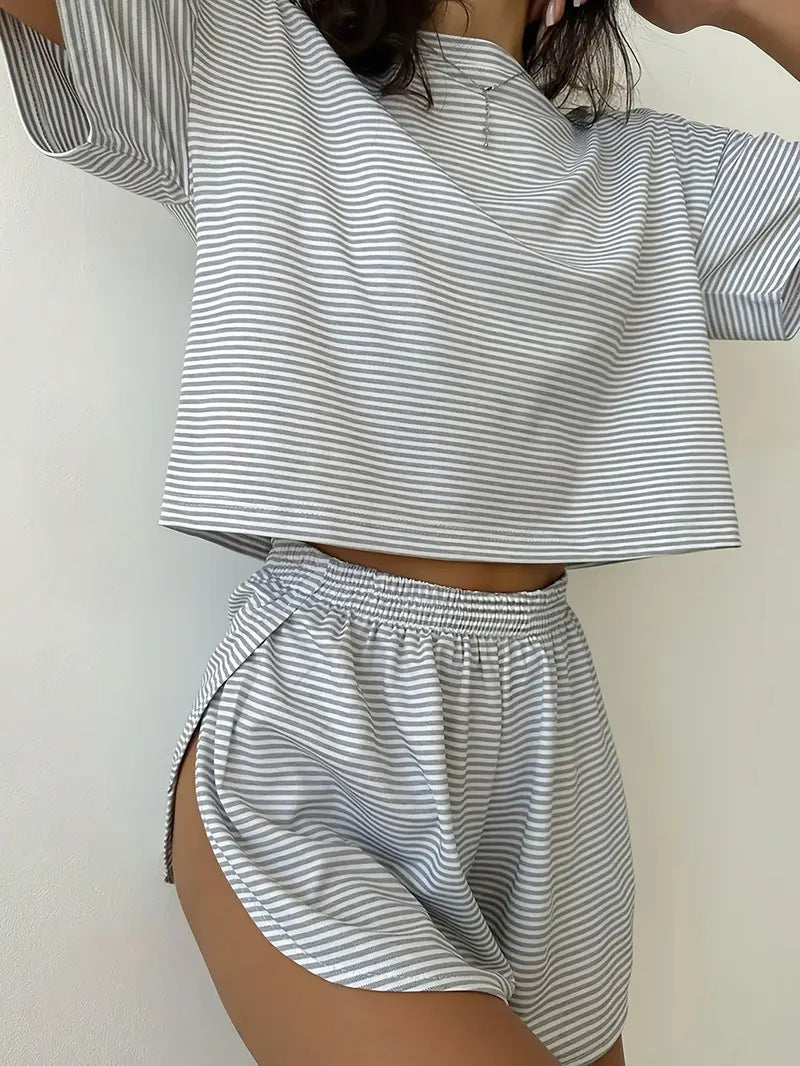 Women’s Casual Striped Set with High-Cut Design and Elastic Waistband Lune London