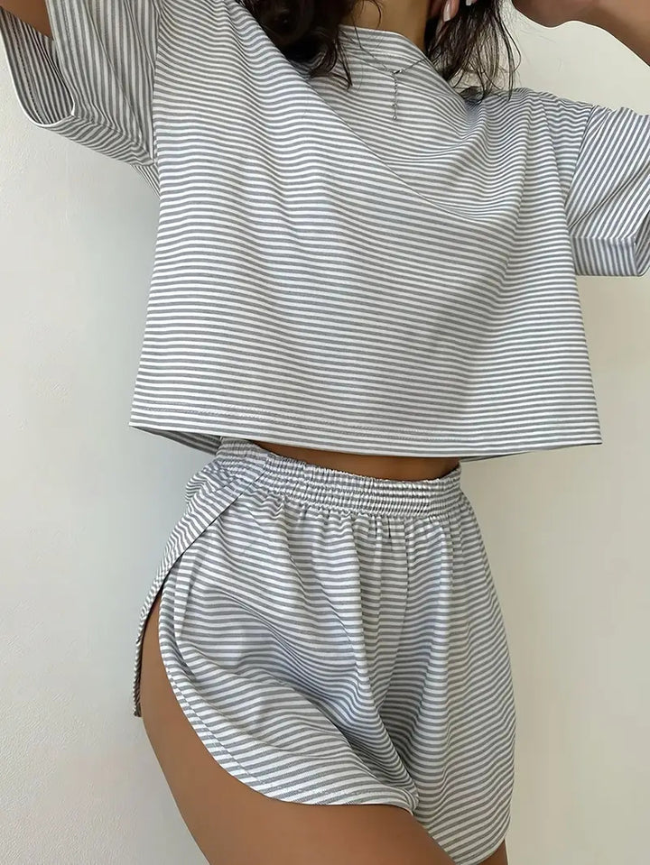 Women’s Casual Striped Set with High-Cut Design and Elastic Waistband Lune London