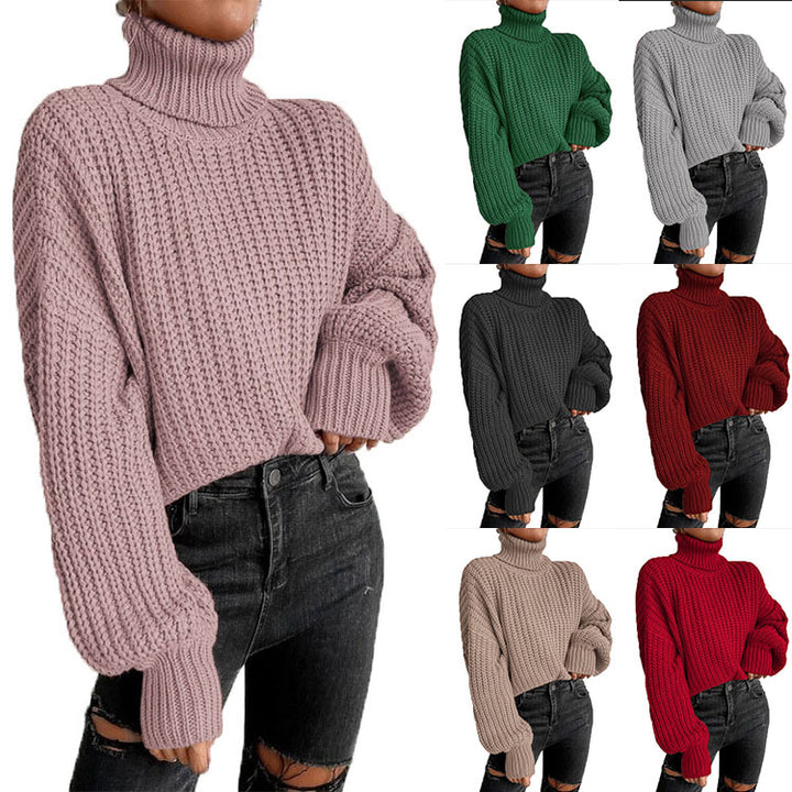 Thick knitted sweater for women with high collar and dropped shoulders Lune London