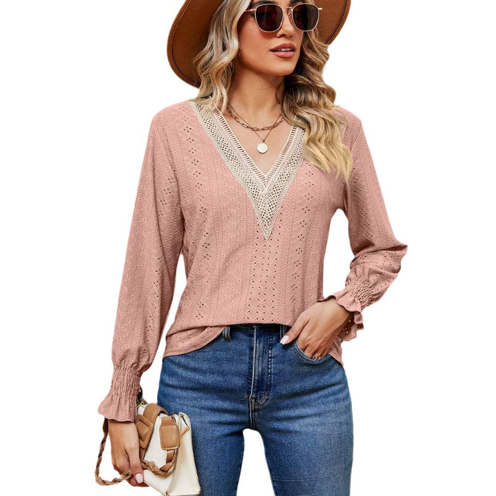 Ladies' blouse with airy embroidery and V-neck Lune London