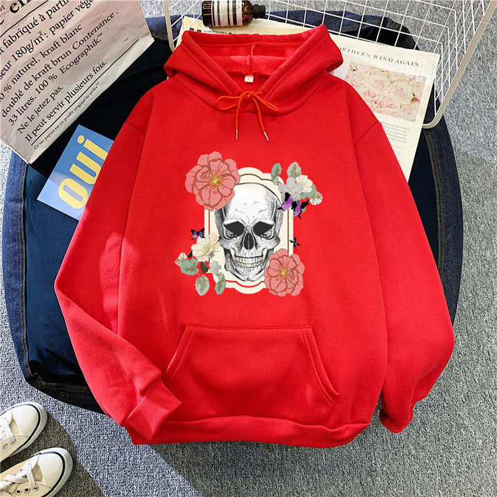 Women's hoodie with creative skull and flower design Chic & Stil