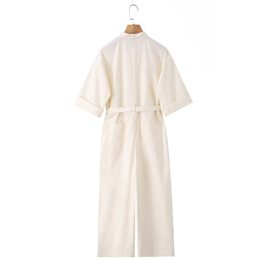 Women’s overall with bow collar, waistband and wide legs Amarae