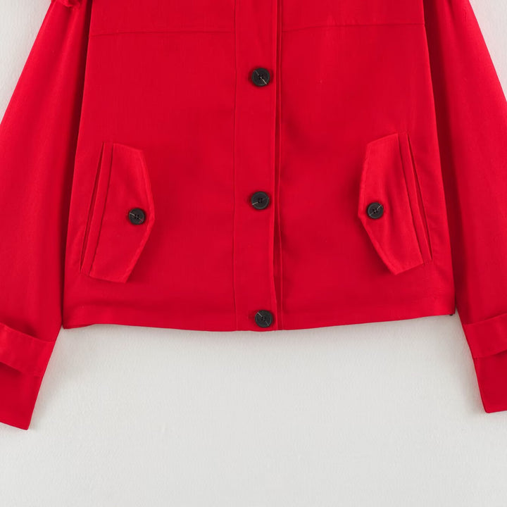 Women's short utility-style jacket with stand-up collar and shoulder patches Amarae