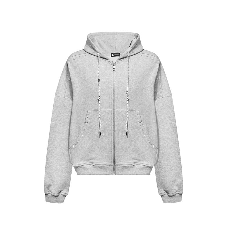 Women’s hooded zip jacket with stud trim and oversized fit Amarae