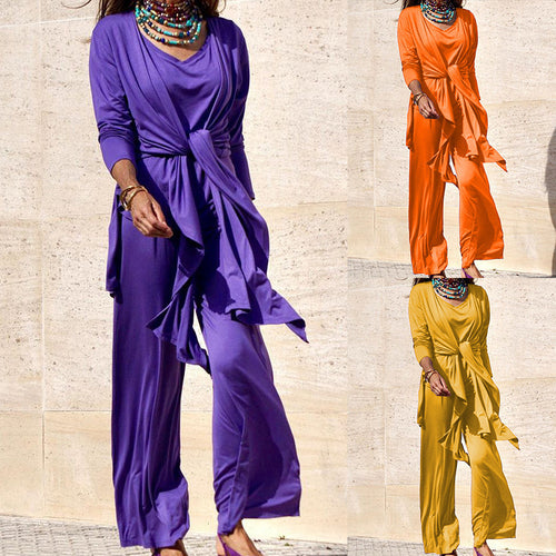 Casual set for women consisting of a long sleeve top and wide leg pants Amarae
