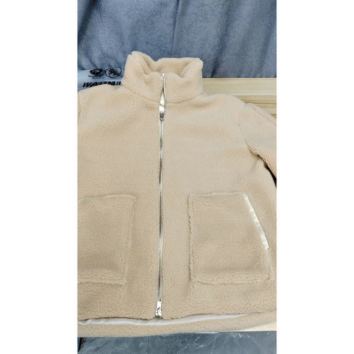 Ladies Cozy Teddy Fur Jacket with High Collar and Zipper Lune London