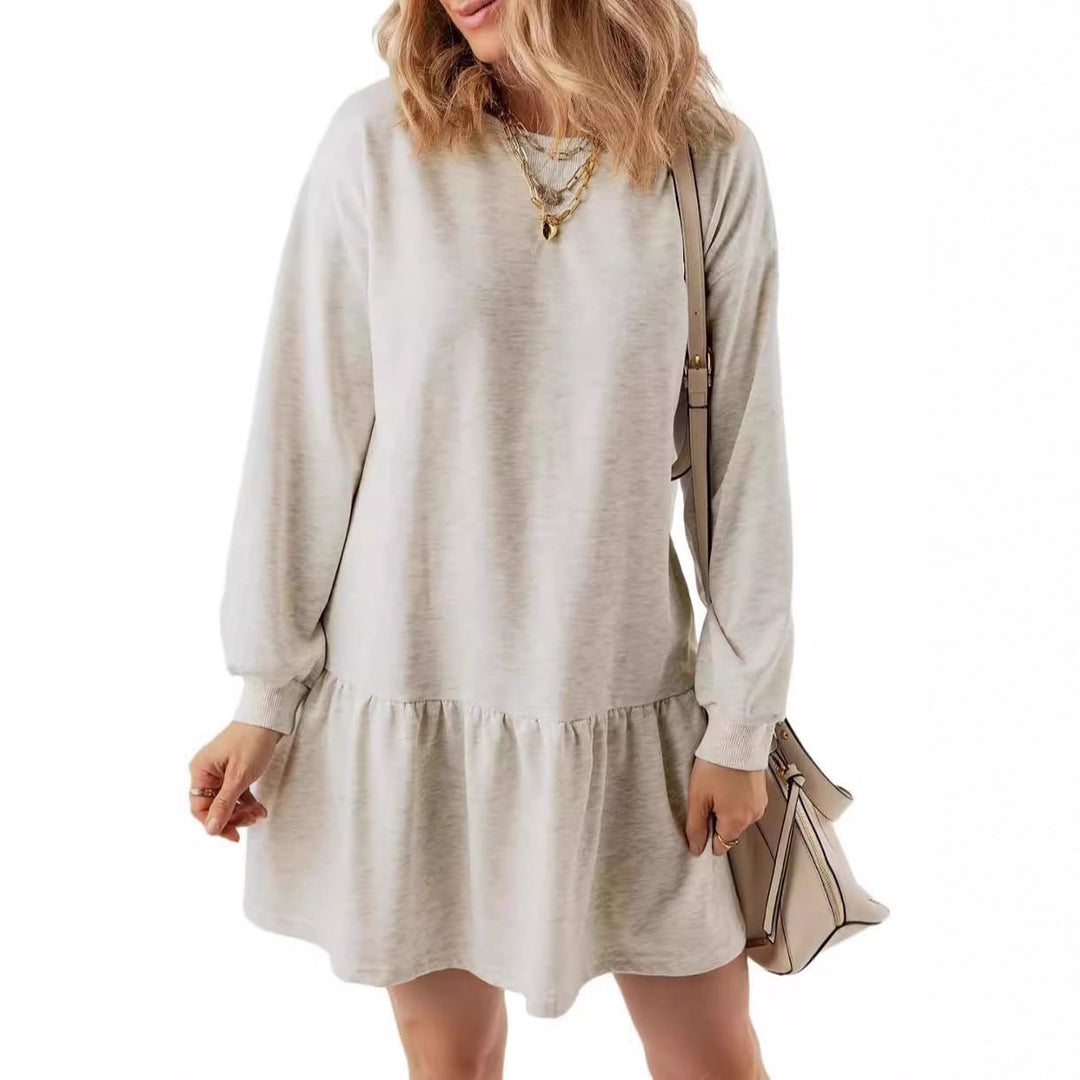 Casual sweatshirt dress for women with V-neck and ruffle hem Lune London