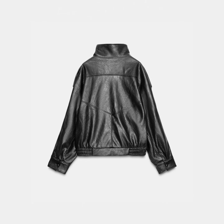 Men's short-cut leather jacket with high stand-up collar and ribbed hem Amarae