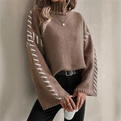 Knit sweater for women with wide sleeves and a high collar Amarae