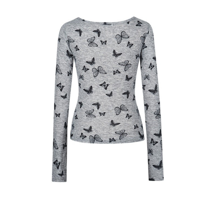 Women's long sleeve top with delicate butterfly pattern Chic & Stil