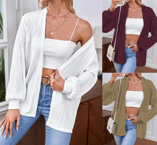 Ladies Casual Cardigan in textured material with wide sleeves Amarae