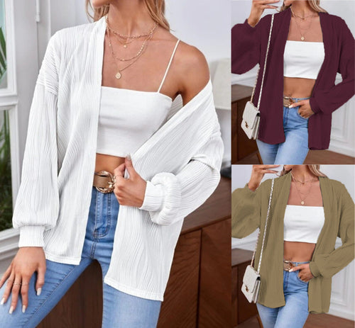 Ladies casual cardigan in textured material with wide sleeves Amarae