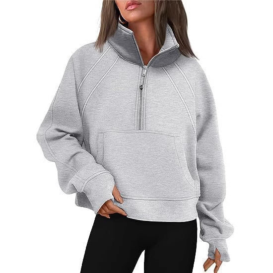 Ladies Short Sporty Sweater with High Collar and Zipper Lune London