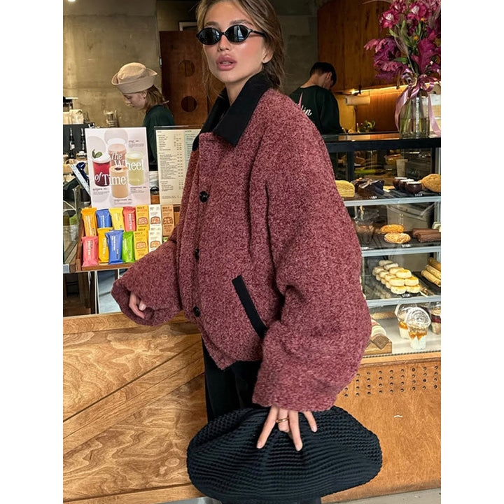 Ladies oversized cardigan with high collar and button details Lune London