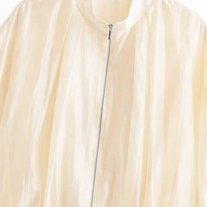Women's lightweight transparent bomber jacket made of chiffon with stand-up collar Amarae