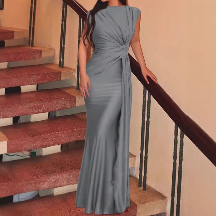 Ladies Elegant Maxi Wrap Dress with Chic Side Ruffle Detail and Style