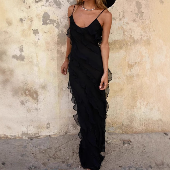 Ladies Elegant Maxi Dress with Refined Ruffle Details Lune London