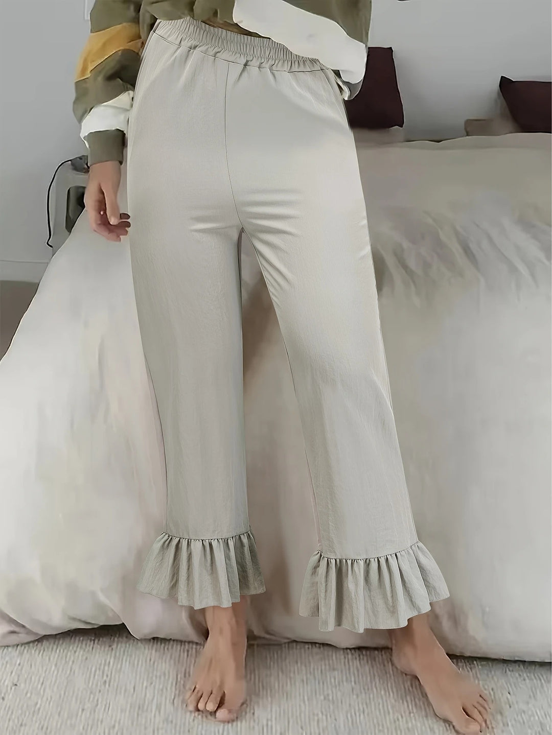 Elegant palazzo pants for women with ruffle finishes Lune London
