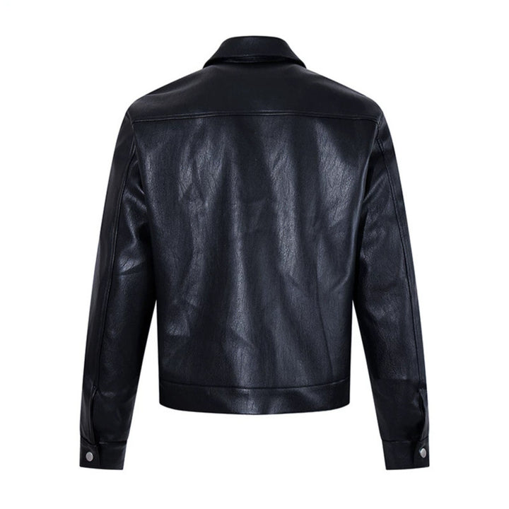 Men's leather jacket with toggle fasteners, short cut and shirt collar Amarae