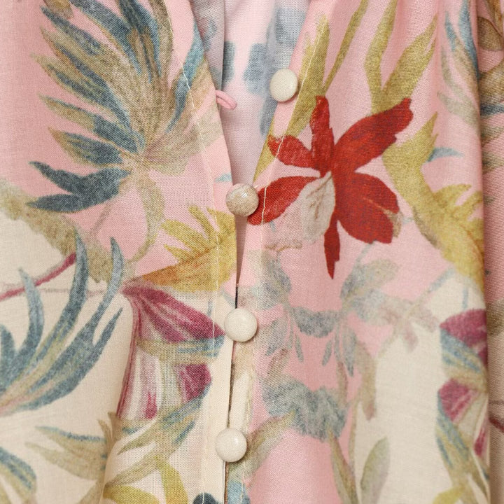 Women's Flowing Silk-like Blouse with Ruffle Collar, Button Placket and Balloon Sleeves Amarae
