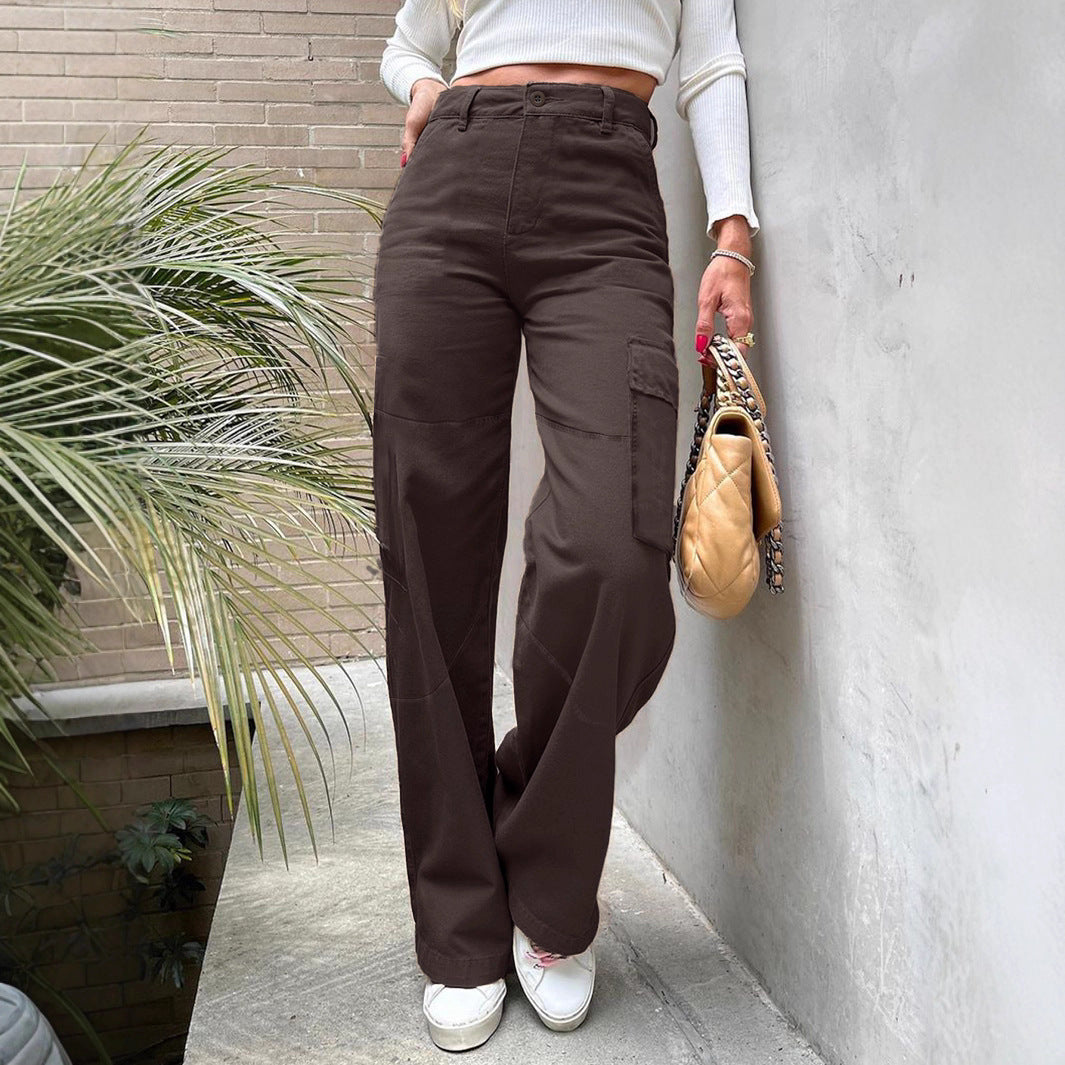 Women's High-Waist Utility Cargo Pants with Wide Leg and Knee Panels Amarae