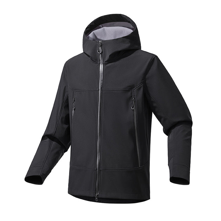 Functional jacket for men with enhanced breathability and an adjustable hood collar Lune London