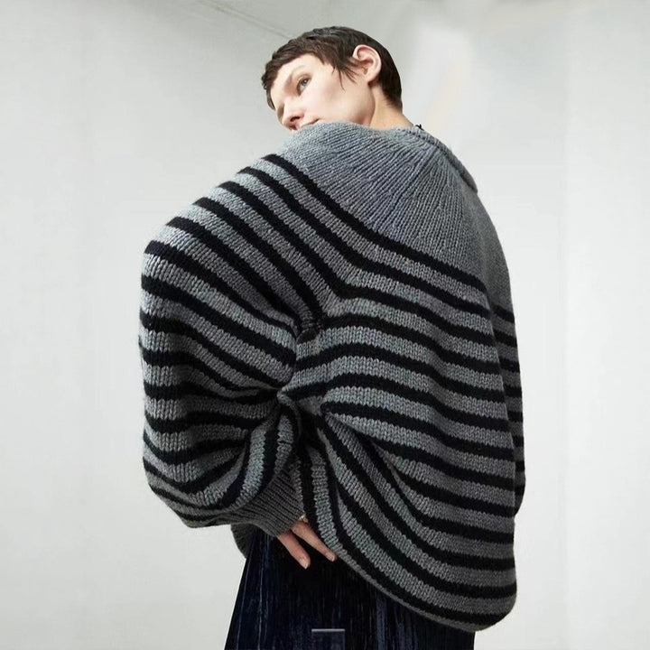 Pull décontracté à col en V pour femme avec rayures