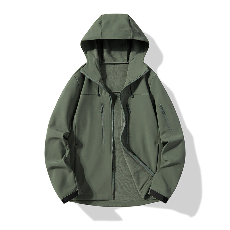 Men's Softshell Hoodie Jacket with windproof membrane, breathable lining, and multifunctional pockets Amarae