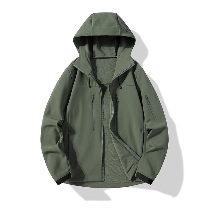 Men's Softshell Hoodie Jacket with windproof membrane, breathable lining, and multifunctional pockets Amarae