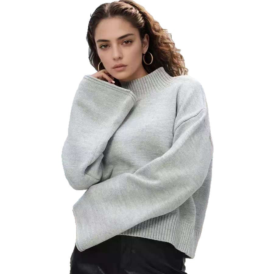 Pull en maille épaisse pour femme avec col montant et manches volumineuses Chic & Stil