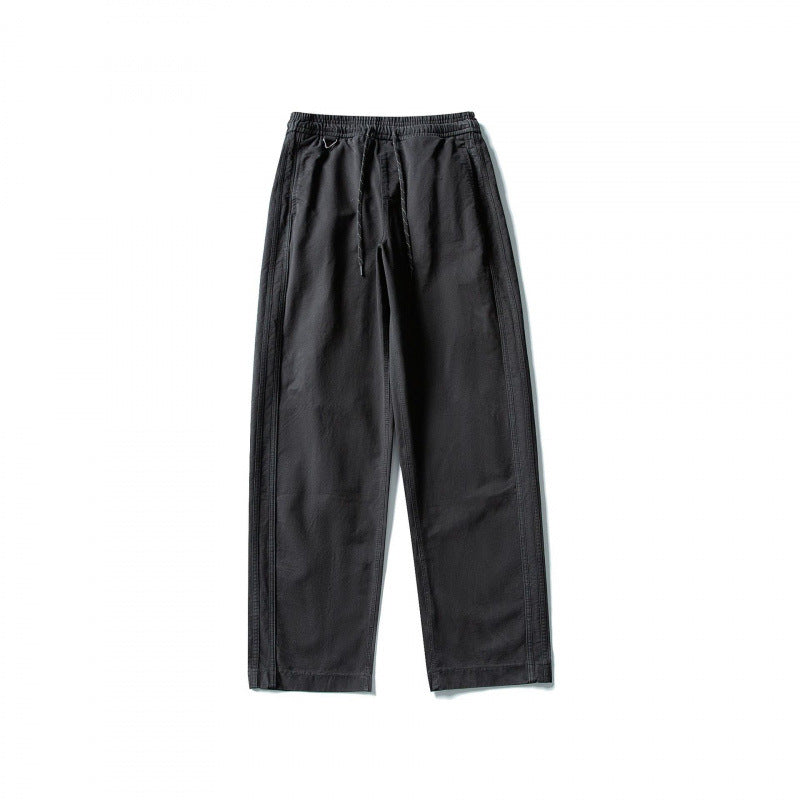 Men's Wide Straight-Leg Cotton Pants with Elastic Tunnel Drawstring and Decorative Side Seams Amarae
