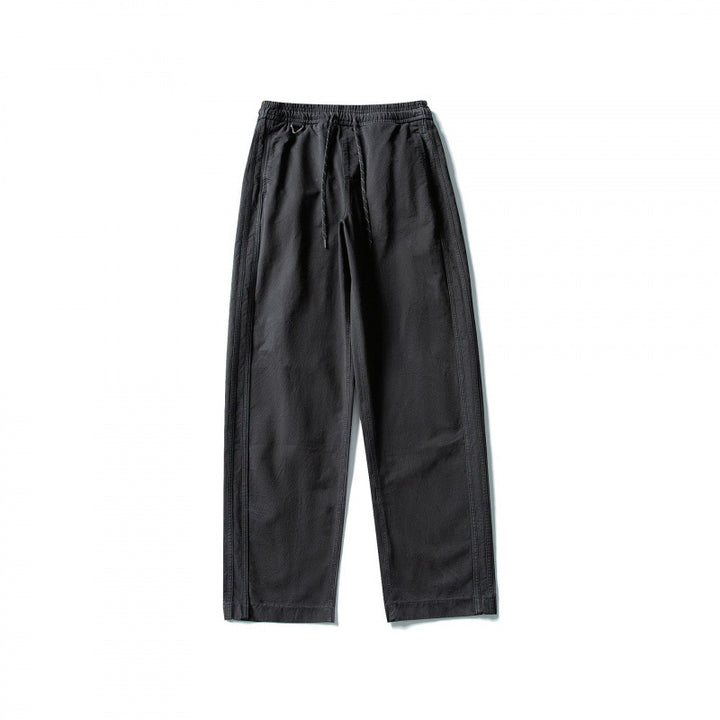 Men's Wide Straight-Leg Cotton Pants with Elastic Tunnel Drawstring and Decorative Side Seams Amarae