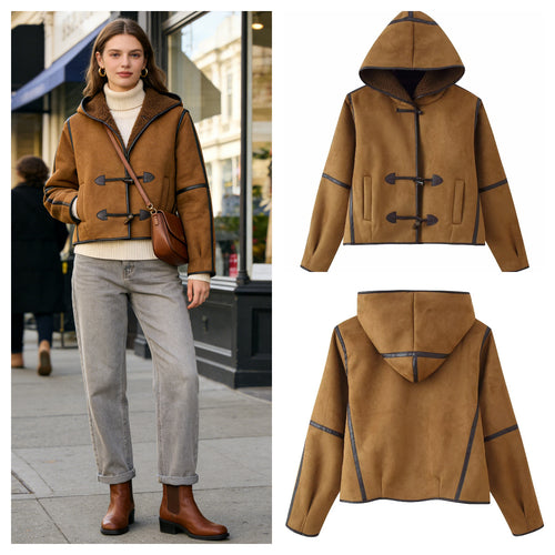 Veste élégante en simili cuir pour femmes avec capuche et doublure chaude Chic & Stil