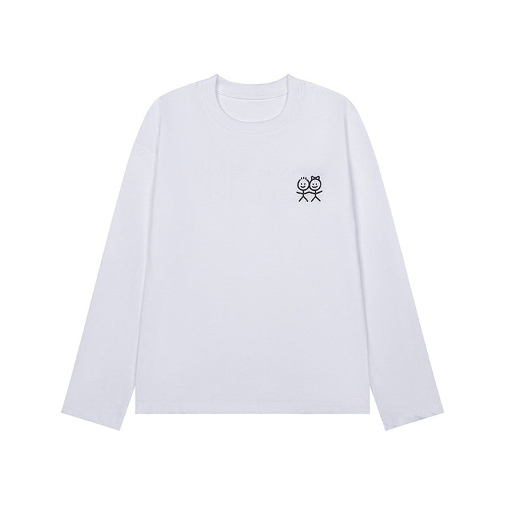 Unisex Long Sleeve Cotton Shirt with Minimalist Friendship Embroidery Amarae