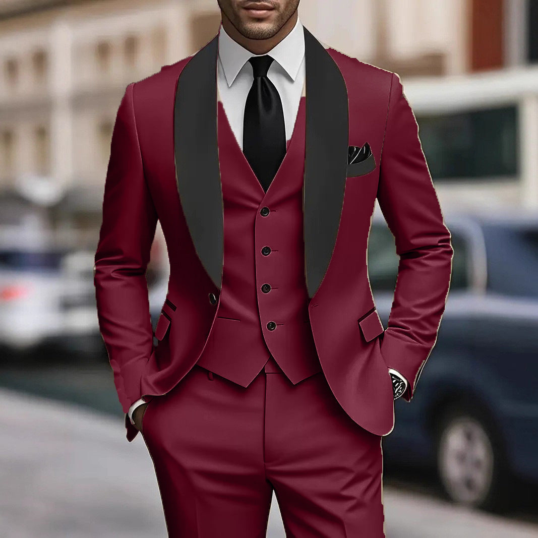 Elegant men's three-piece suit set with satin vest Lune London