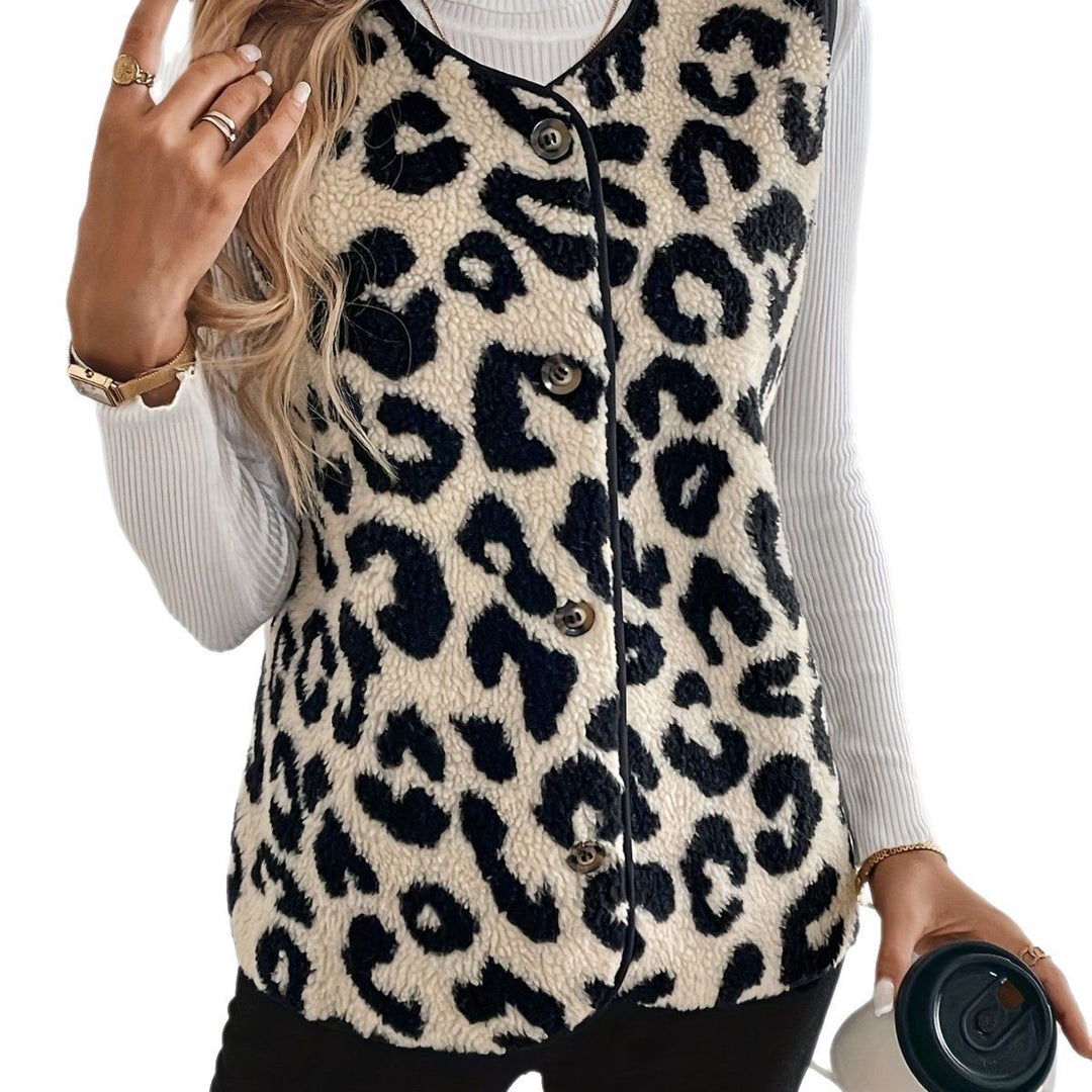 Women Cozy Faux Fur Vest with Leopard Pattern Amarae
