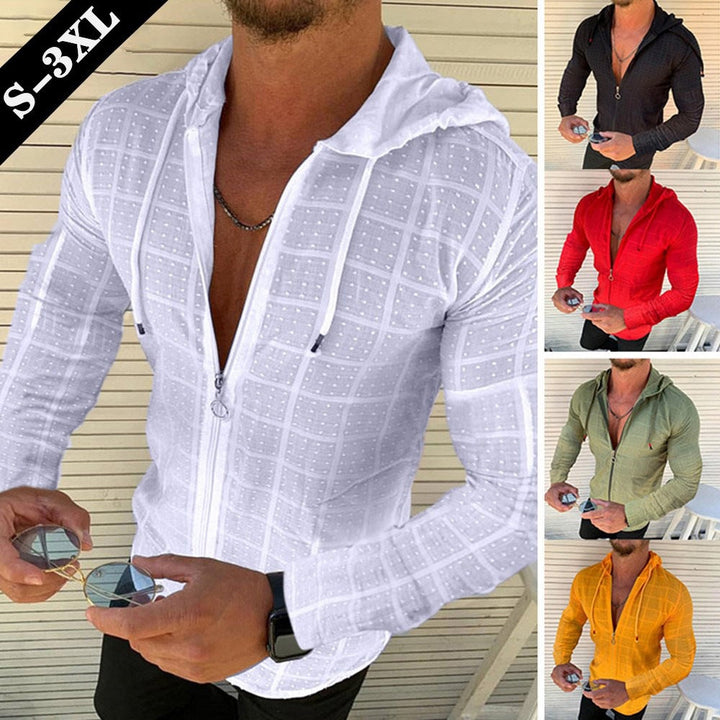 Men's Sporty Long Sleeve Jacket with Innovative Texture Pattern and Practical Zipper Amarae