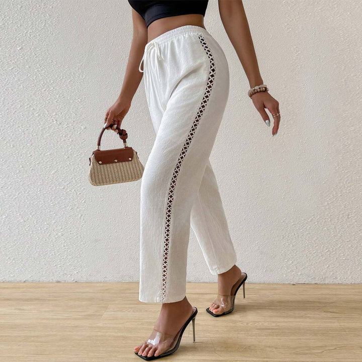Wide cotton pants for women with ruffle details on the side Chic & Stil
