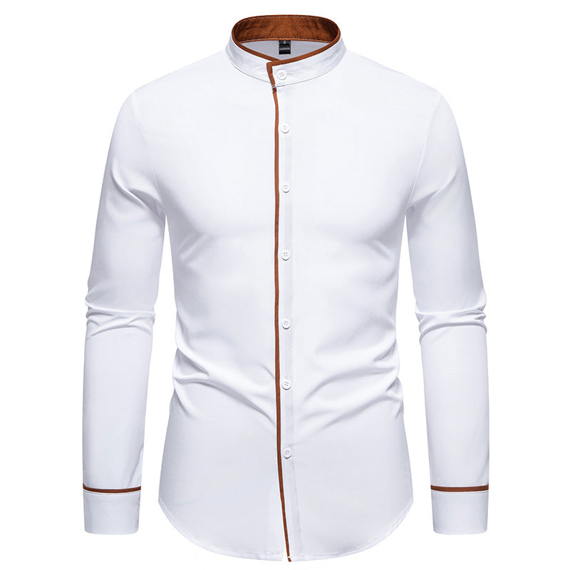 Men's long sleeve shirt with modern stand-up collar and embroidered details Lune London
