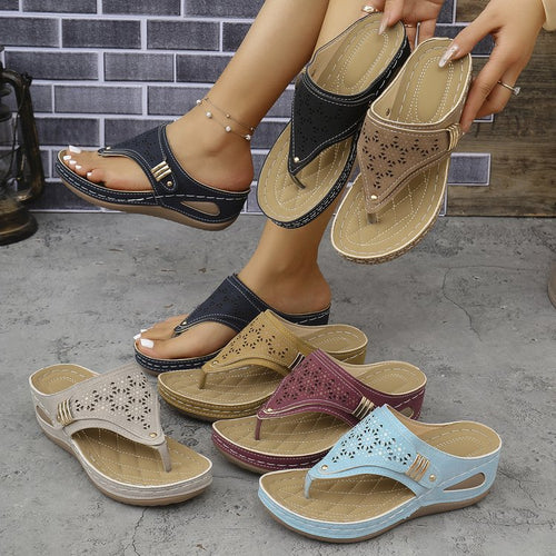 Comfortable flip-flop sandals for women with an airy look in perforated pattern Amarae