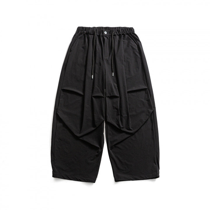 Men's Wide Cropped Harem Pants with Pleat Look, Elastic Waistband and Drawstring Amarae