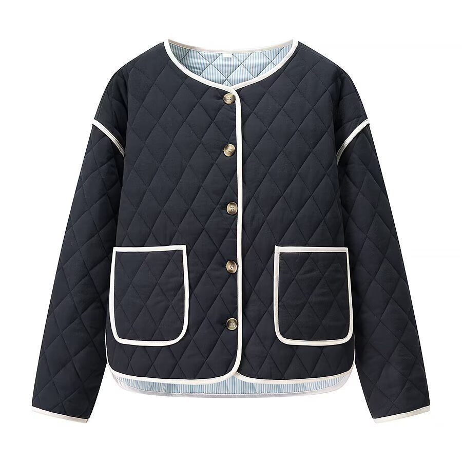 Quilted transition jacket for women with large pockets Lune London