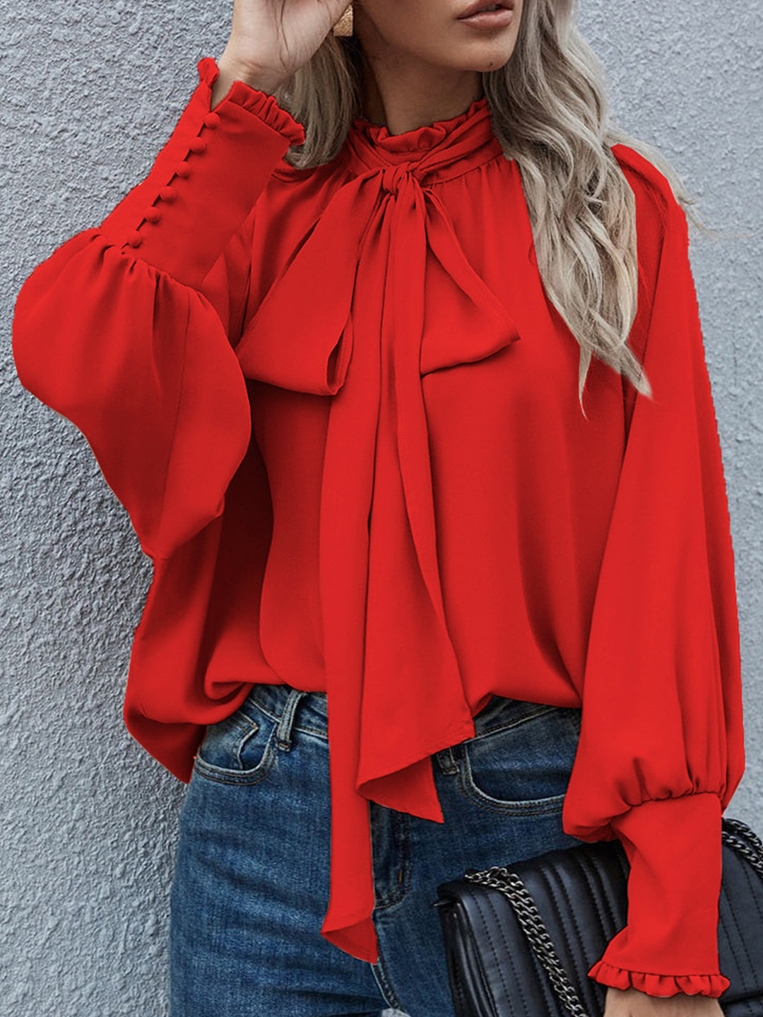 Ladies Elegant blouse with knot and puff sleeves Lune London