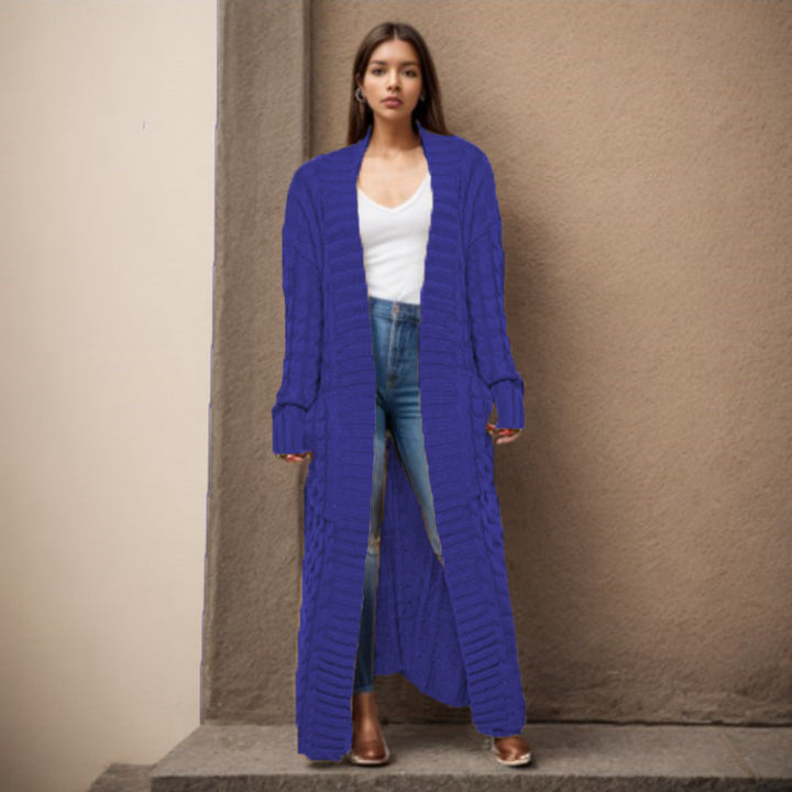 Women Thick knitted cardigan with a refined cable design and practical pockets Lune London
