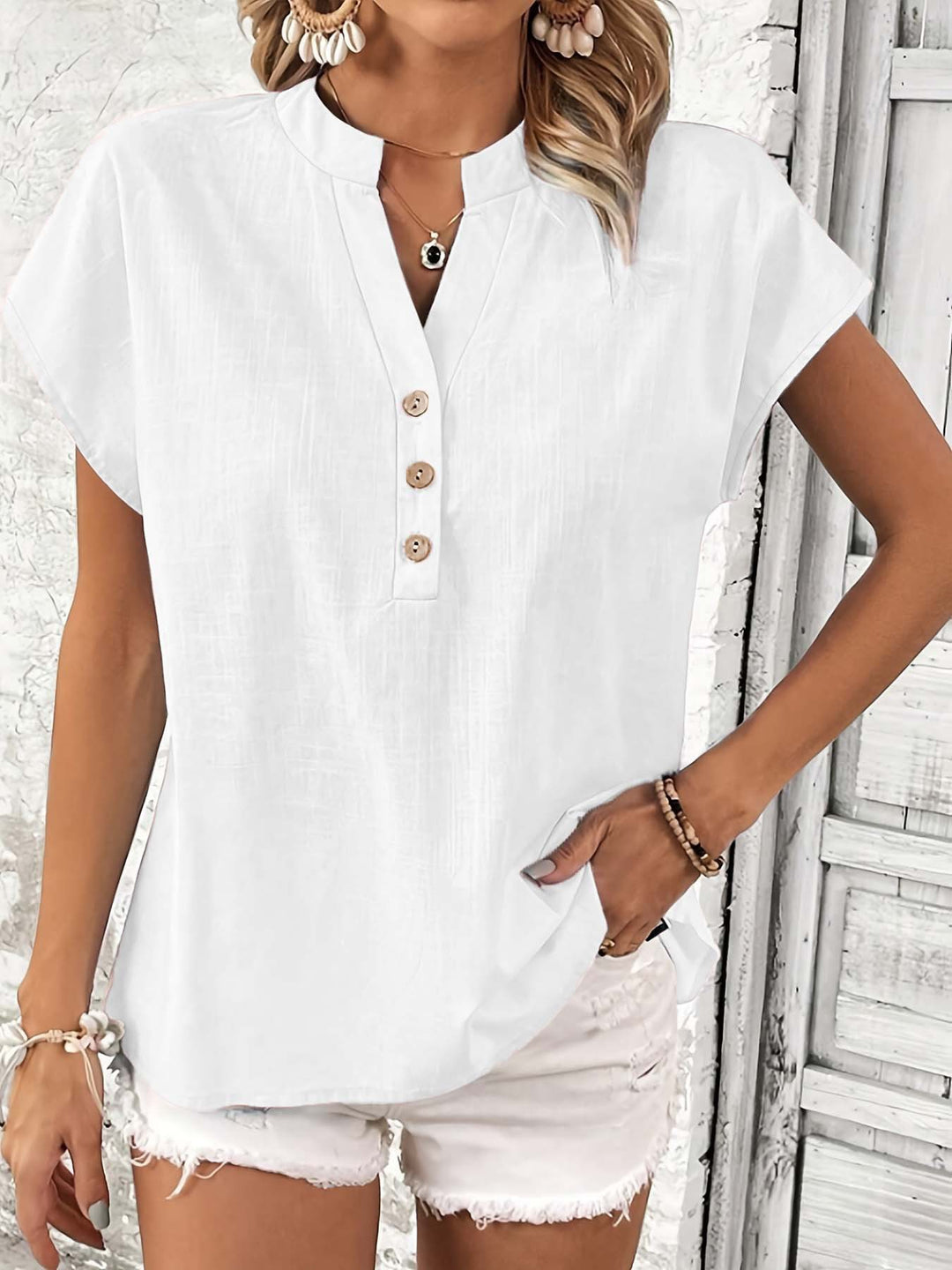 Casual top for women with button placket and elegant high collar Lune London