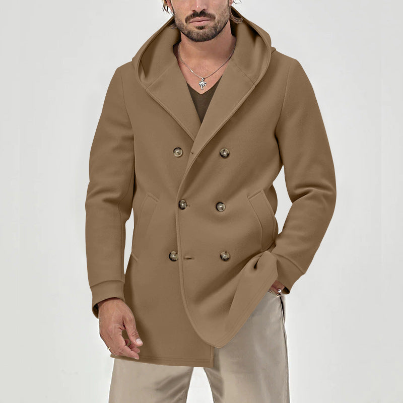 Men's double talent hooded coat with stylish button placket Lune London