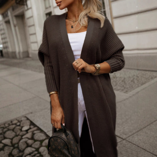 Long Sleeve Knitted Jacket for Women with Open Cut and Waffle Pattern Amarae